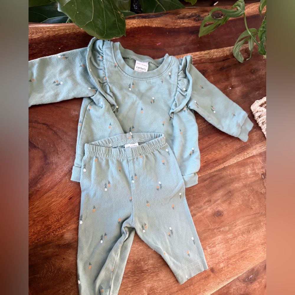 Green Baby Outfit with Ruffle Details